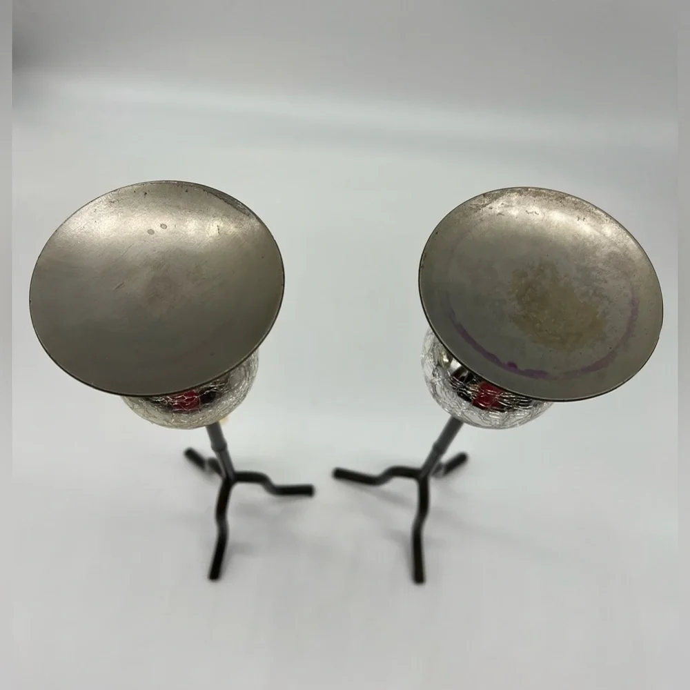 Vintage candle holders set of 2 silver and brown